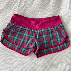 lululemon speed shorts; pink /turquoise plaid